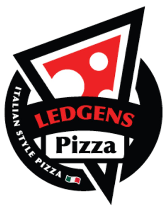 Ledgens Italian Style Pizza restaurant in Texas red black logo